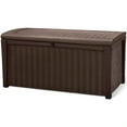 thumbnail image 1 of Keter Borneo 110 Gallon Rattan Wicker Resin Deck Storage Box Bench, Brown, 1 of 12