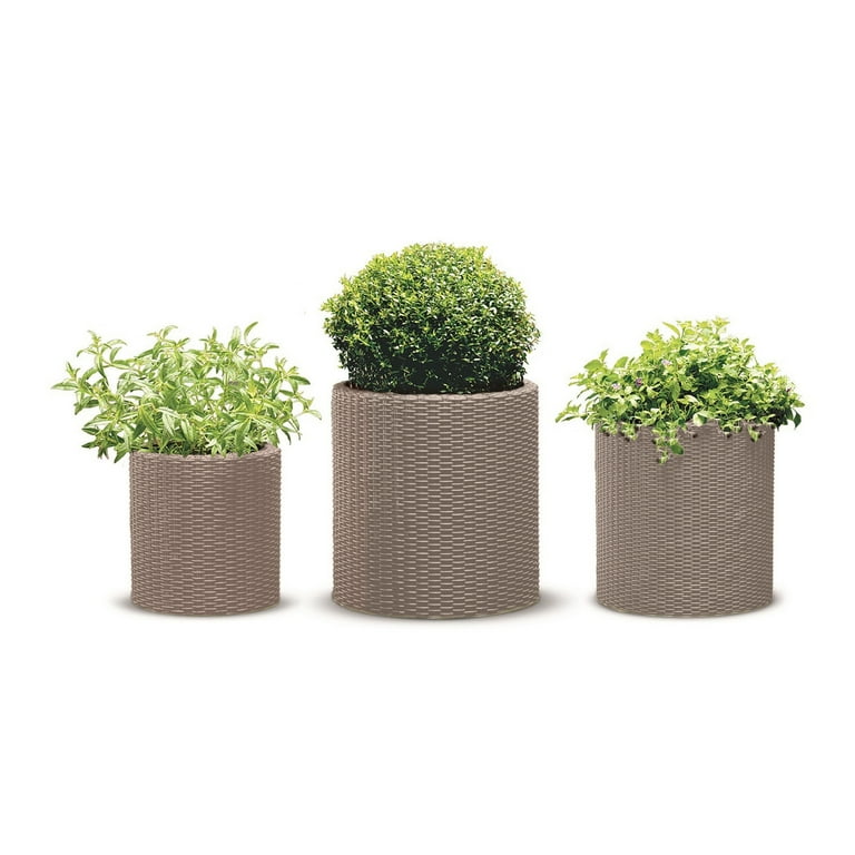 Keter Rattan Cylinder 3-Piece Resin Planter Set, Brown Keter Rattan Cylinder 3-Piece Resin Planter Set, Brown