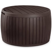 Keter Circa Patio Deck Storage Box and Table for Outdoor Furniture, Brown