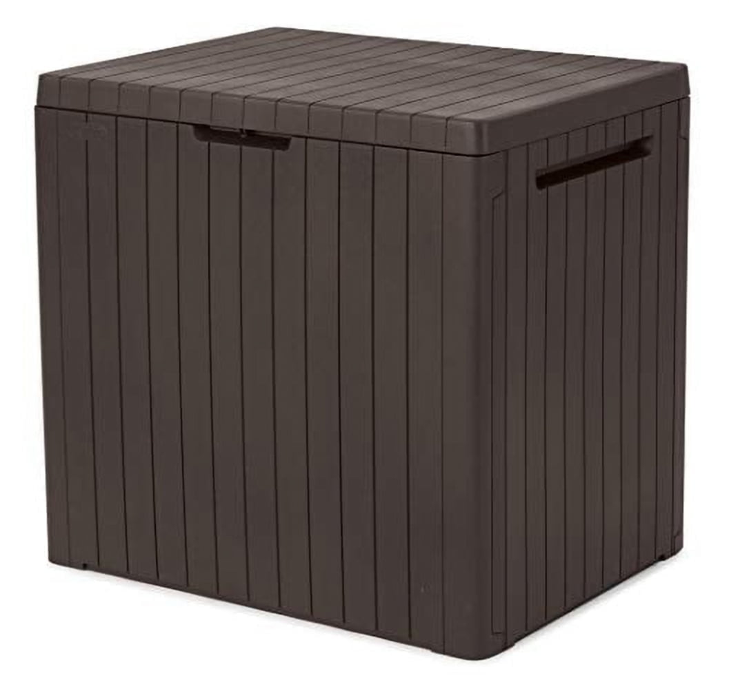 Keter City Box 30 Gallon Weatherproof Resin Deck Box for Outdoor Patio and Lawn, Brown