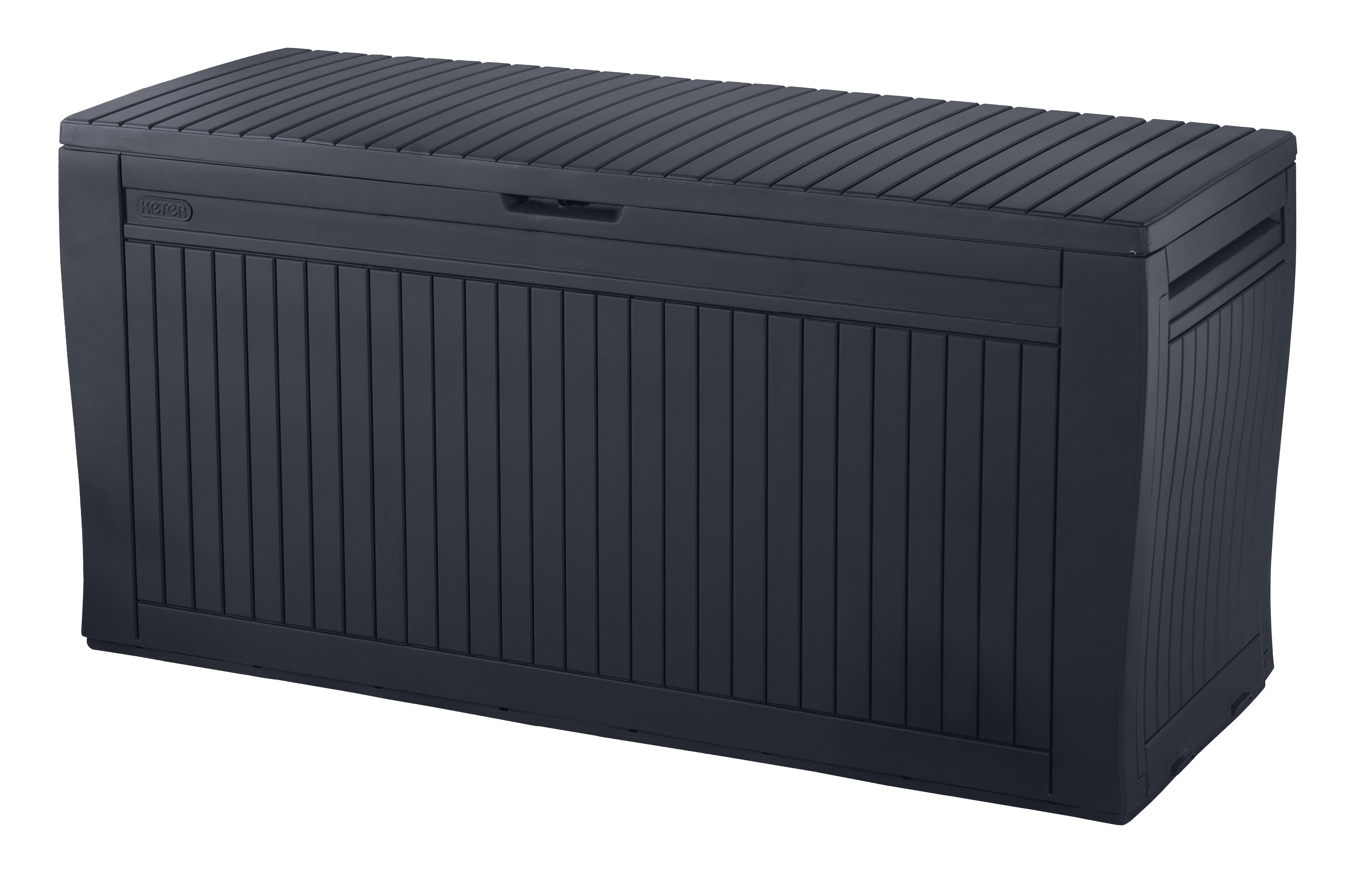 Keter Comfy 70 Gallon Durable Resin Outdoor Storage Deck Box Ideal Store Garden Tools and Pool Toys, Graphite Grey
