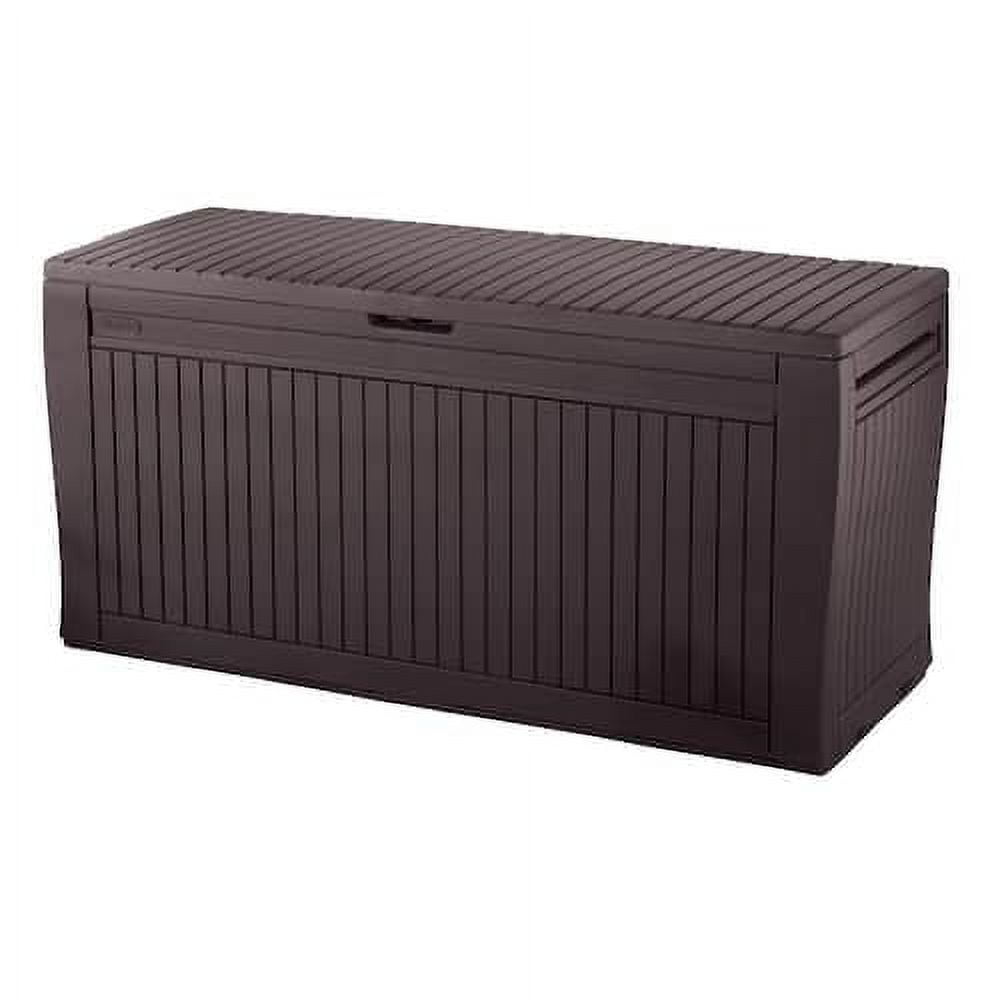 Espresso Brown Lockable Plastic Wicker Deck Box with Wheels