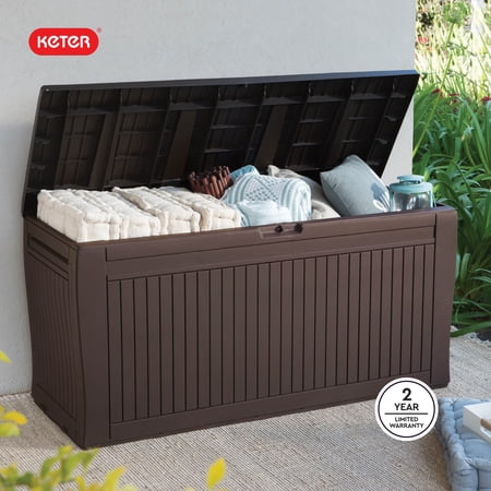 Keter Comfy 71 Gallon Durable Resin Outdoor Deck Box Storage Organization, Espresso Brown