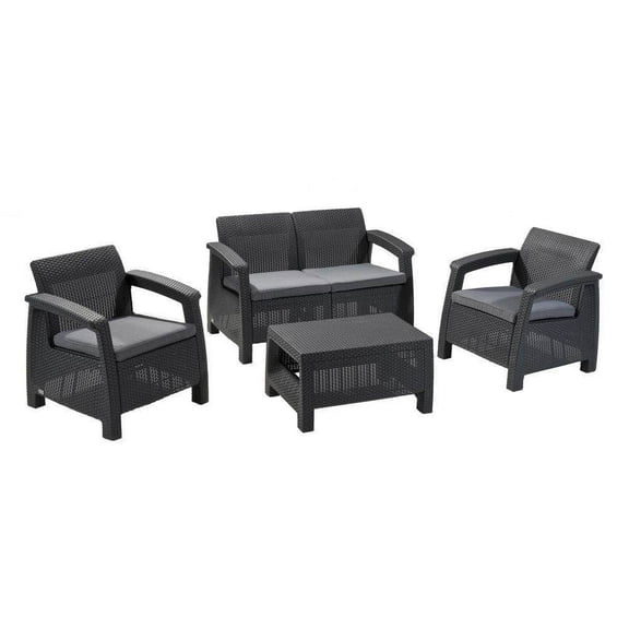 Keter Corfu All Weather Resin 4 Piece Patio Conversation Set, Graphite