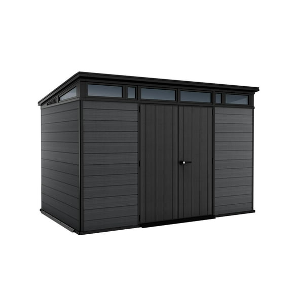 Keter Cortina 11x7 ft. Durable Resin Outdoor Storage Shed With Heavy Duty Floor and Locking Door, Grey