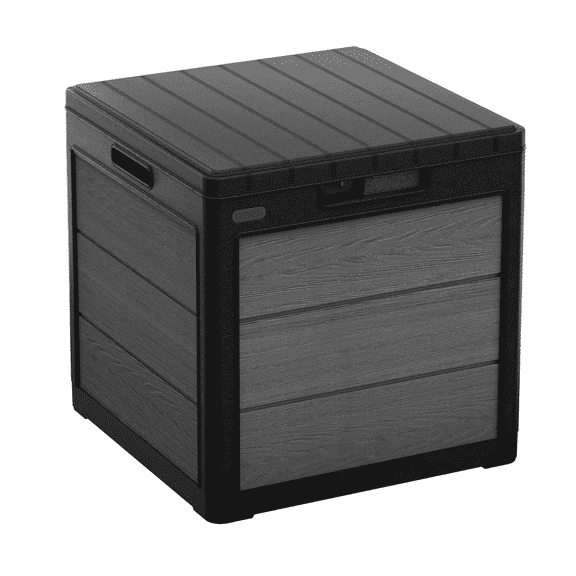 Keter Cortina 30 Gallon Resin Deck Box for Patio Furniture, Pool Accessories, and Storage for Outdoor Toys, Grey/Black