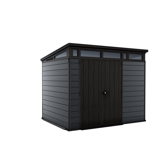Keter Cortina 9x7 ft. Durable Resin Outdoor Storage Shed With Heavy Duty Floor and Locking Door, Grey