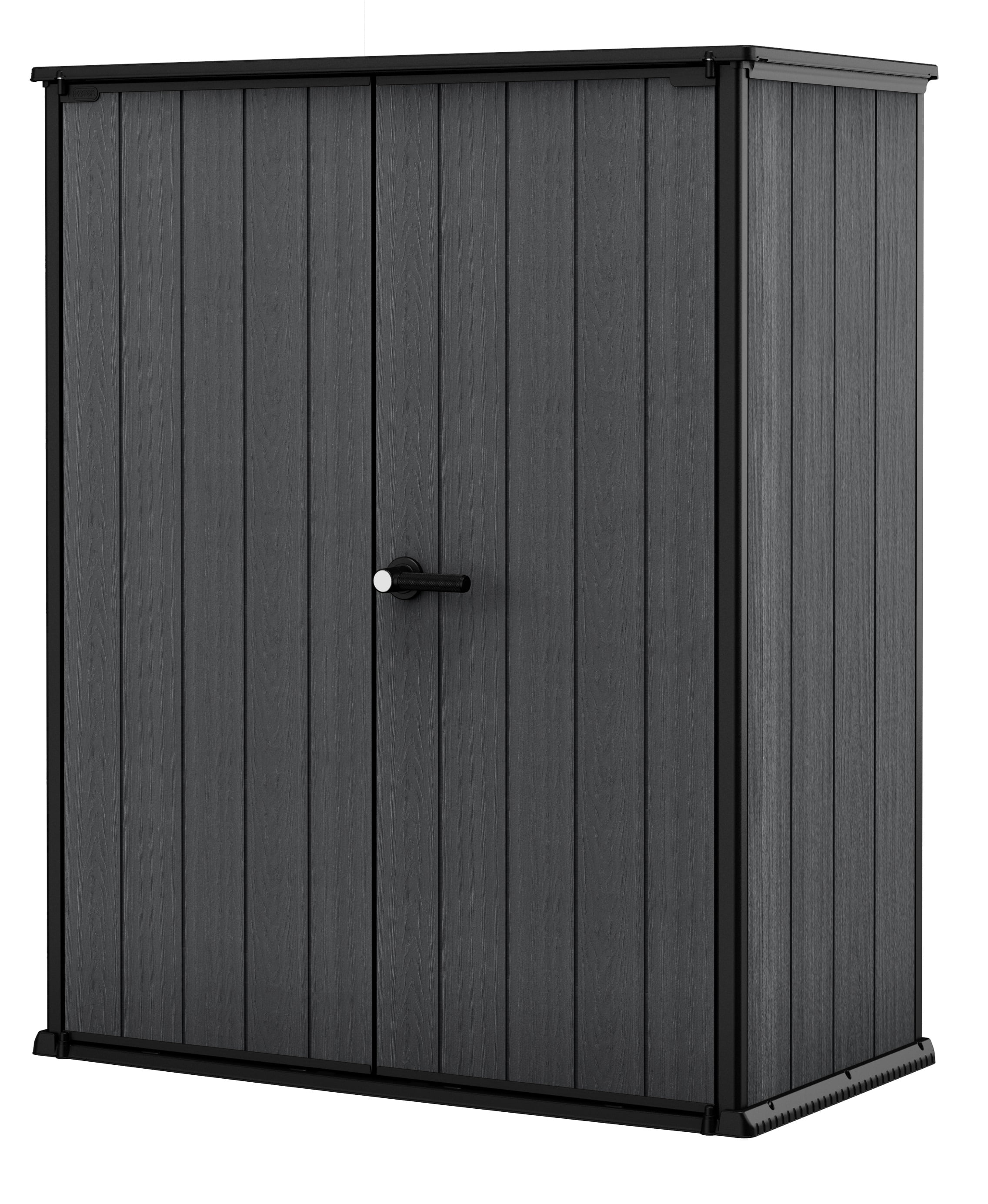Gray Resin Vertical Outdoor Storage Shed with Double Doors