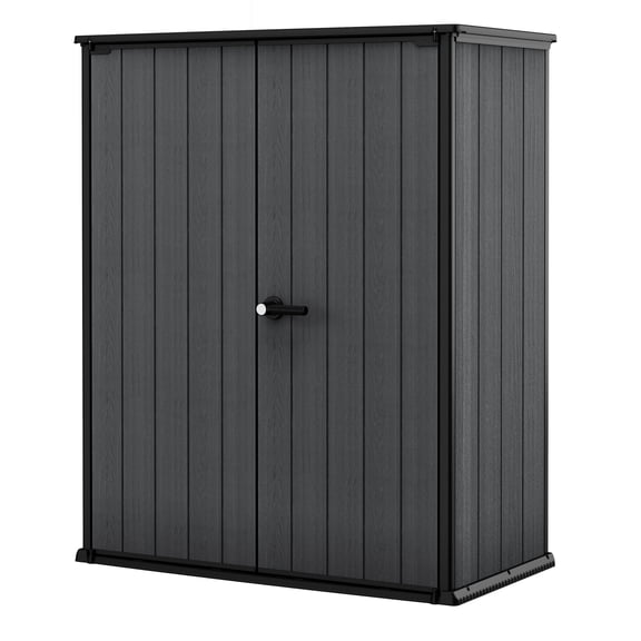 Keter Cortina Alto Vertical Durable Resin Outdoor Storage Shed with Heavy Duty Floor and Locking Latch Double Doors, Graphite
