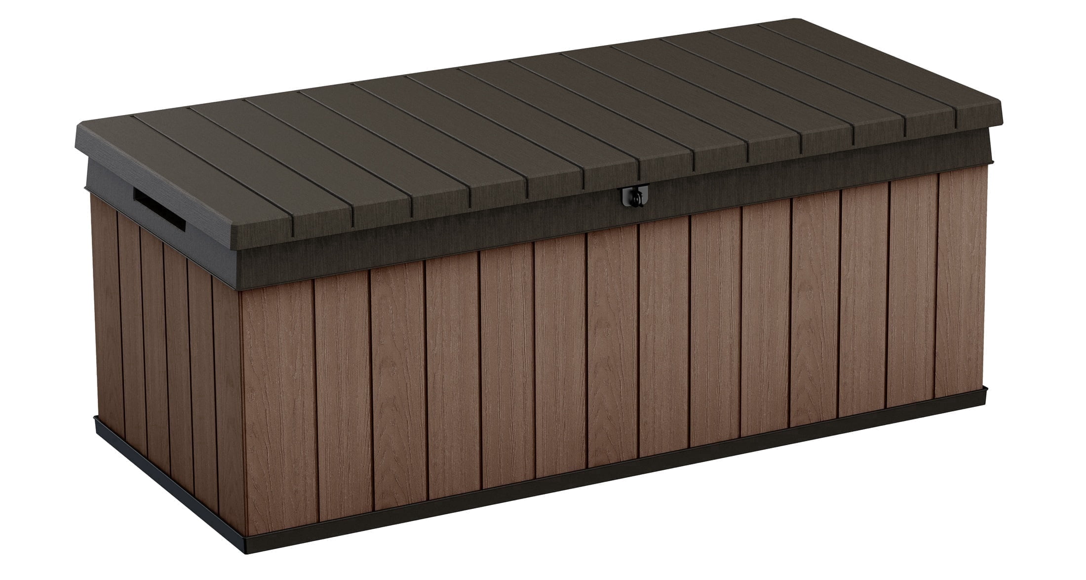 Keter Darwin 100 Gallon Resin Large Deck Box - Organization and Storage for Patio Furniture, Outdoor Cushions, Garden Tools and Pool Toys, Brown