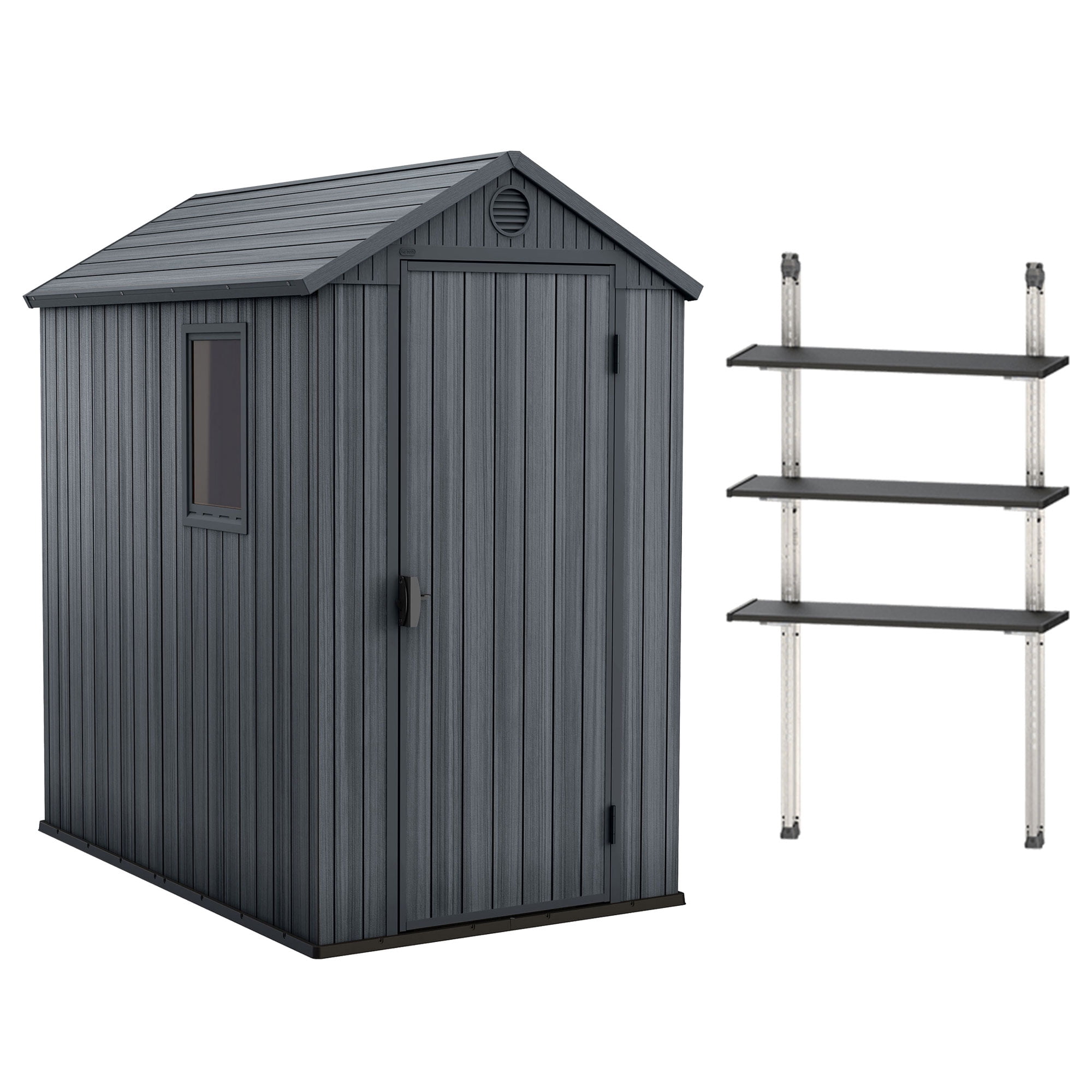 Keter Darwin 4 x 6 Foot Outdoor Storage Shed with 40 Inch Steel Shelf