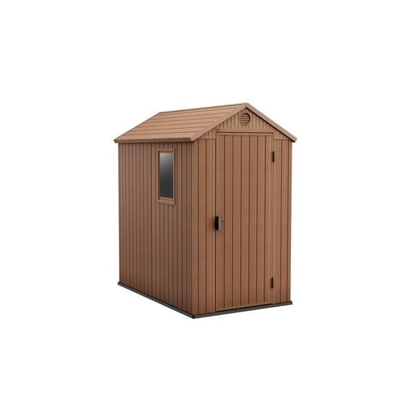 Keter Darwin 4' x 6' Outdoor Garden Tool Storage Shed w/ Window, Brown