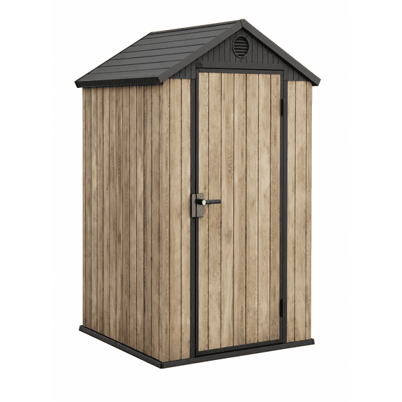 Keter Darwin 4x4 ft. Outdoor Storage Shed, Weatherproof Lockable Design, Ashwood