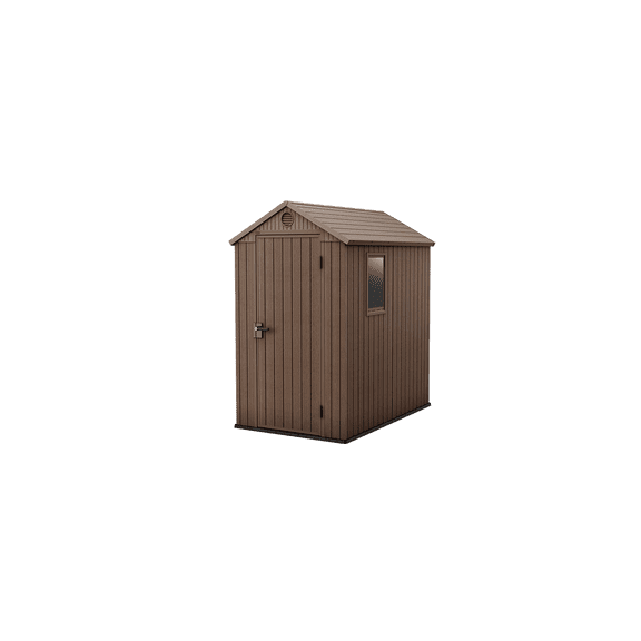 Keter Darwin 4x6 ft Outdoor Resin Storage Shed Perfect for Patio Furniture and Garden Tools Storage, Brown