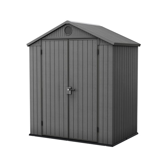 Keter Darwin 6x4 ft. Durable Resin Outdoor Storage Shed With Heavy Duty Floor and Locking Door, Grey Graphite
