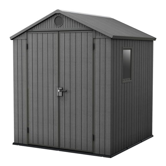 Keter Darwin 6x6 ft. Durable Resin Outdoor Storage Shed With Heavy Duty Floor and Locking Door, Grey Graphite