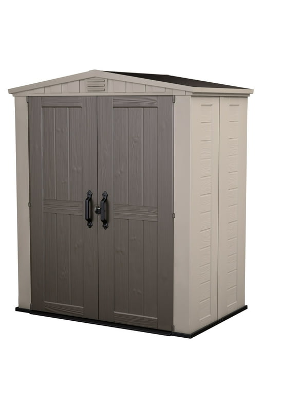 Keter Factor 6x 3 Outdoor Resin Shed, Lawn and Garden Storage, Beige and Taupe