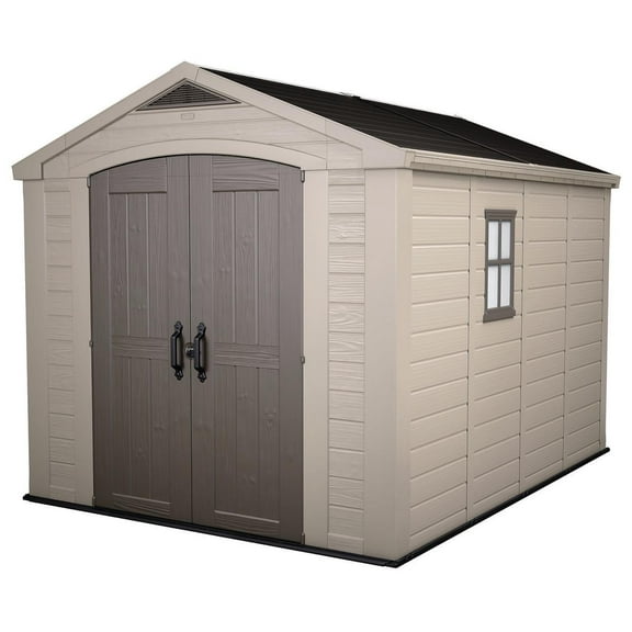 Keter Factor 8 x 11 Foot All Weather Resin Outdoor Storage Shed, Taupe