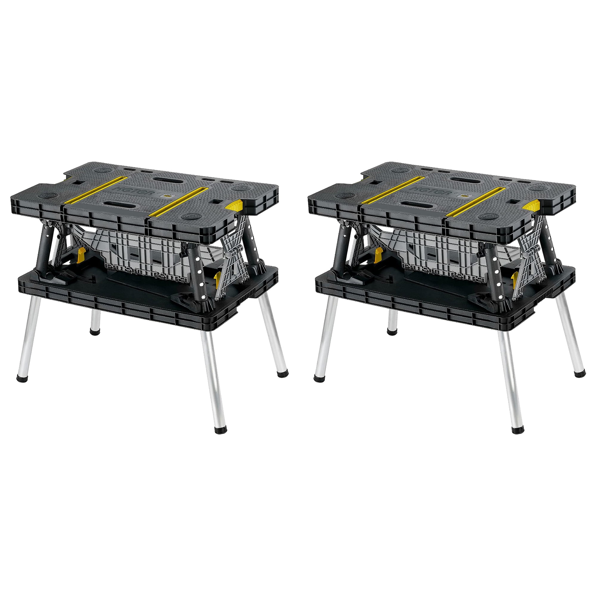 "Keter Portable Workbench Sawhorse with 12"" Clamps, 2 Pack, Black