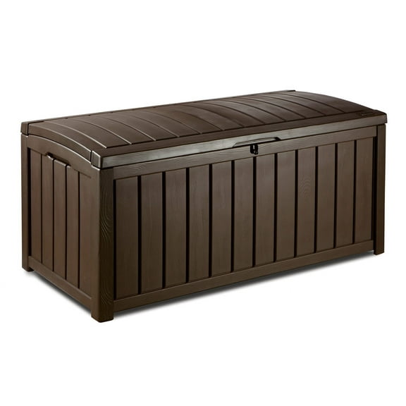 Keter Glenwood 101 Gallon Durable Resin Outdoor Deck Box Storage Organization, Brown