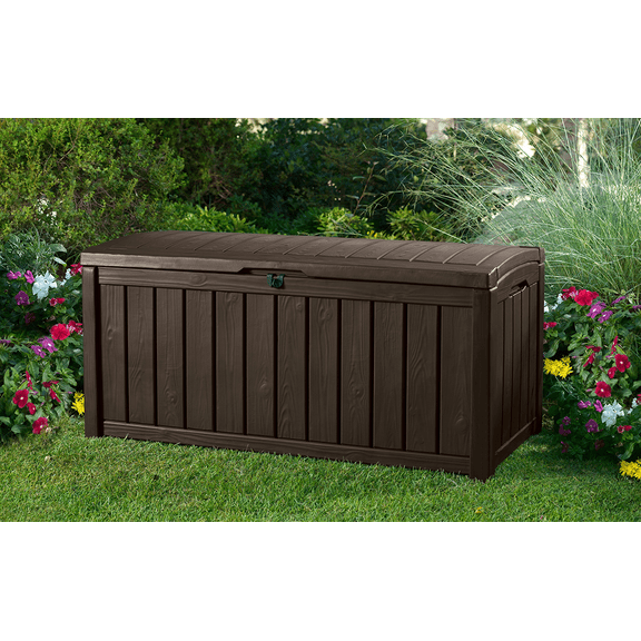 Keter Glenwood 101 Gallon Durable Resin Outdoor Deck Box Storage Organization, Brown