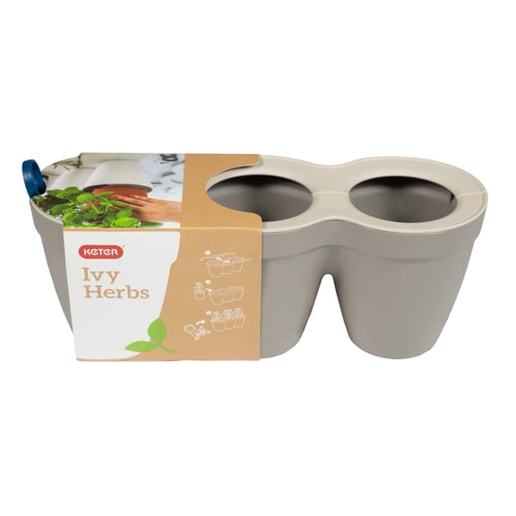 Keter 13" x 5" x 5" Round Taupe Plastic Plant Planter