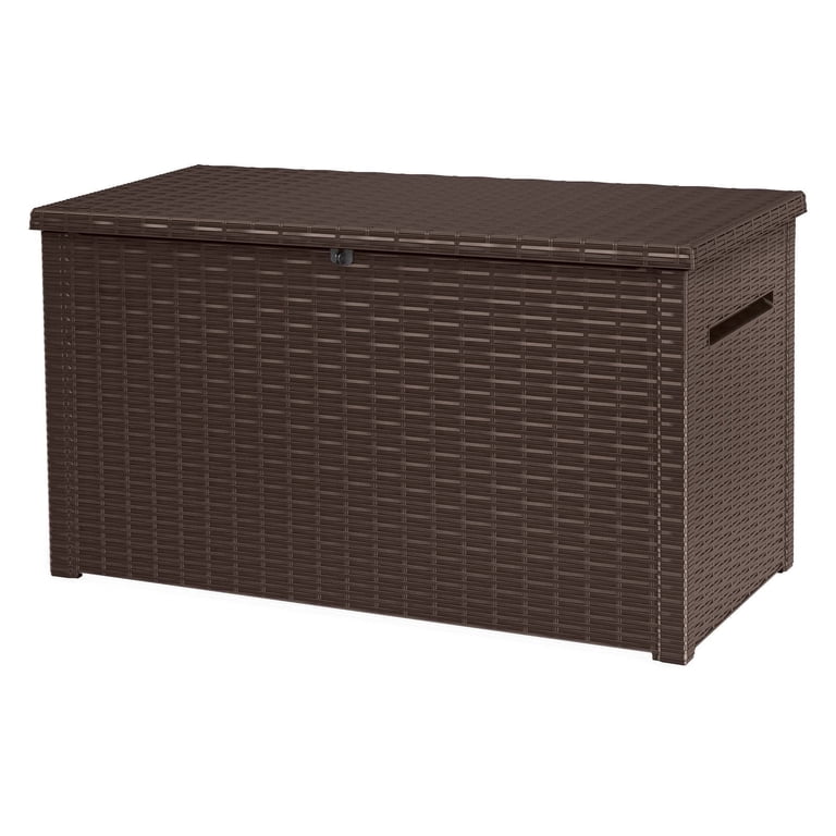 Keter Java 230 Gallon Rattan Style Resin Deck Box, Easy Outside