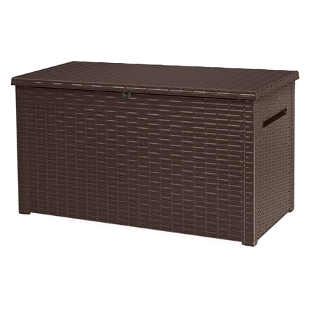 Keter Java 230 Gallon XL Durable Resin Outdoor Deck Box Storage Organization, Wicker Espresso Brown