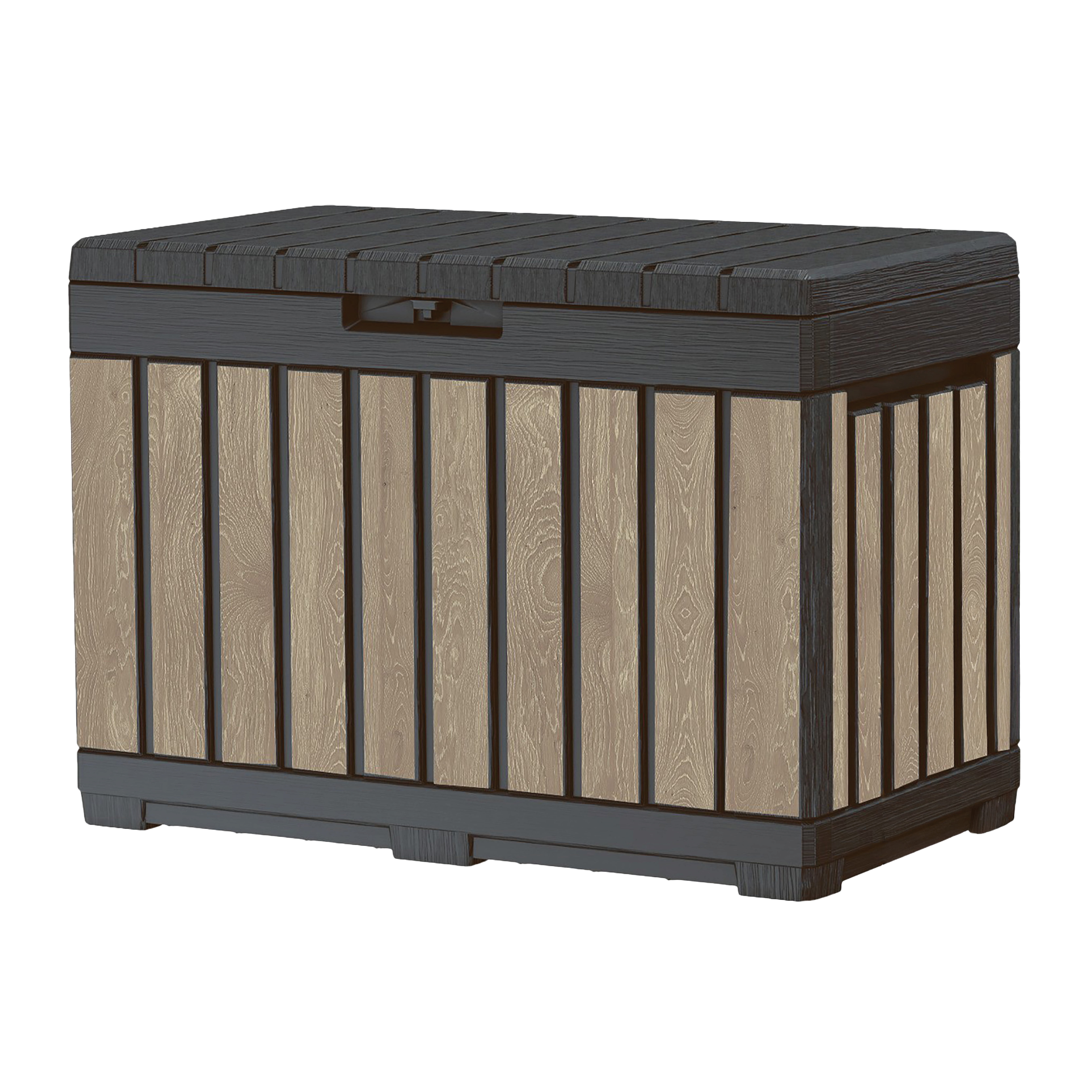 Keter Kentwood 50 Gallon Resin Deck Box-Organization and Storage for Patio Cushions, Throw Pillows and Garden Tools, Ashwood