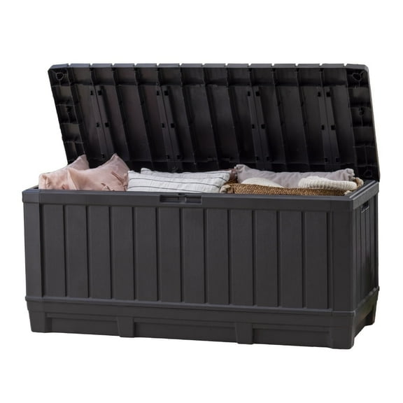 Keter Kentwood 92 Gallon Resin Deck Box-Organization and Storage for Patio Furniture Outdoor Cushions, Throw Pillows, Garden Tools and Pool Floats, Graphite