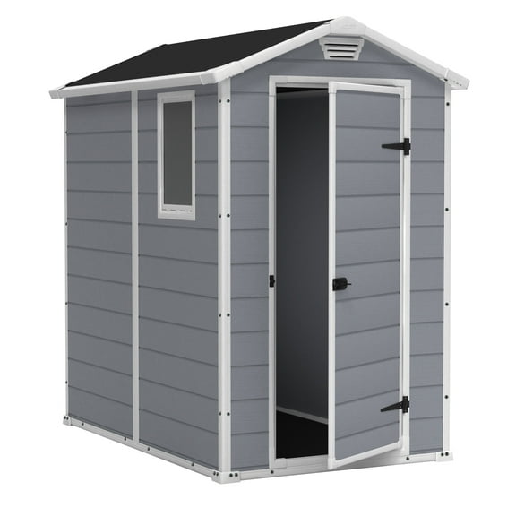 Keter Manor 4' x 6' Resin Storage Shed, All-Weather Plastic Outdoor Storage, Gray/White