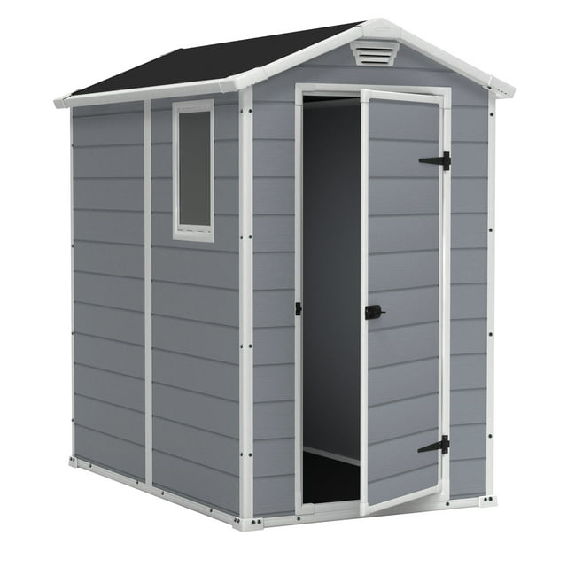 Keter Manor 4' x 6' Resin Storage Shed, All-Weather Plastic Outdoor Storage, Gray and White