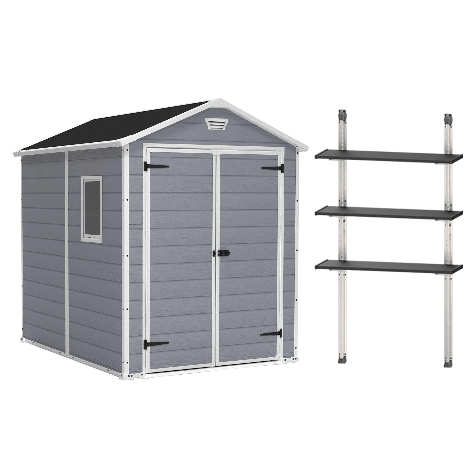 Keter Manor 6' x 8' Gray Resin Outdoor Storage Shed with Windows