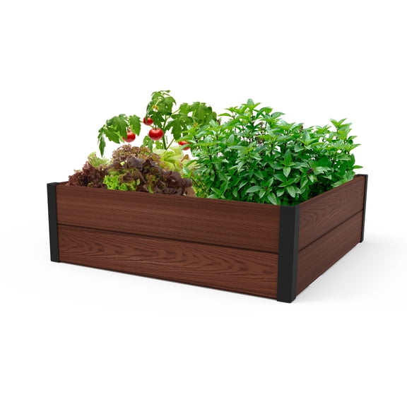 Keter 48" X 48" inches Maple Wood Look Garden Bed Durable Outdoor Planter, Brown
