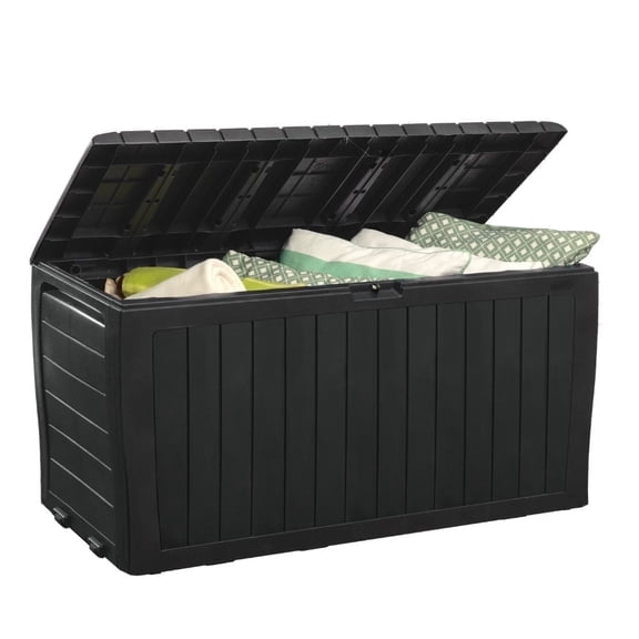 Keter Marvel 71 Gallon Durable Resin Outdoor Deck Box Storage Organization, Graphite