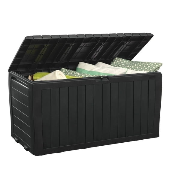 Keter Arden Plus 71 Gallon Resin Deck Box-Organization and Storage Patio Furniture Outdoor, Graphite