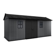 Keter Newton Plus 7.5x17 ft. Durable Resin Outdoor Storage Shed With Heavy Duty Floor and Locking Door, Grey