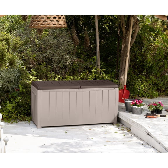 Keter Novel 90 Gallon Durable Resin Outdoor Deck Box Storage Organization, Brown