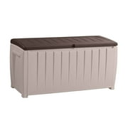 Keter Novel 90 Gallon Durable Weatherproof Resin Deck Box Organization and Storage for Outdoor Patio and Lawn, Brown