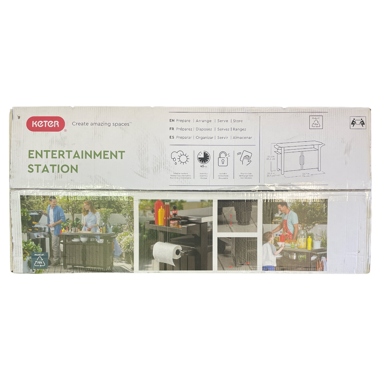 Keter Outdoor Entertainment Storage Station Grilling Table, 78 gal