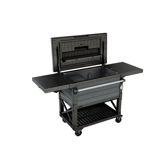Keter Outdoor Patio Cooler Ice Chest Insulated Beverage Bar Cart, Gray