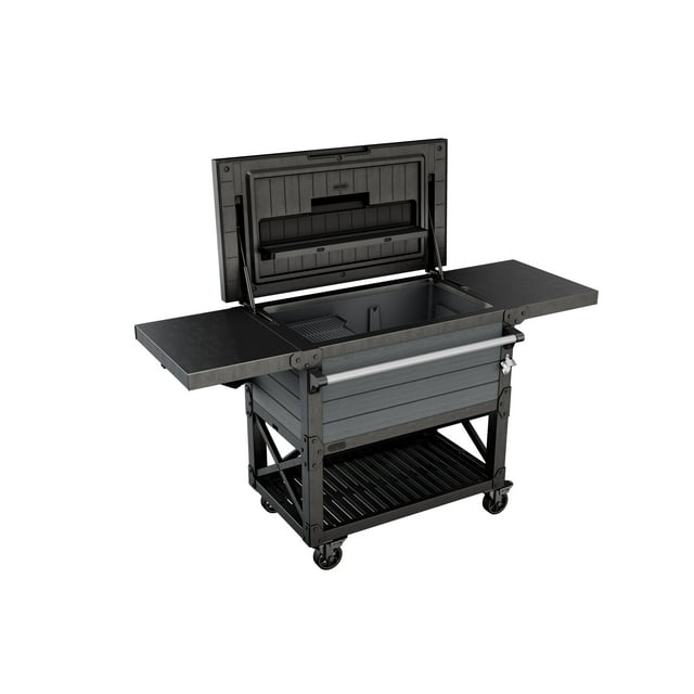 Keter Outdoor Patio Cooler Ice Chest Insulated Beverage Bar Cart, Gray