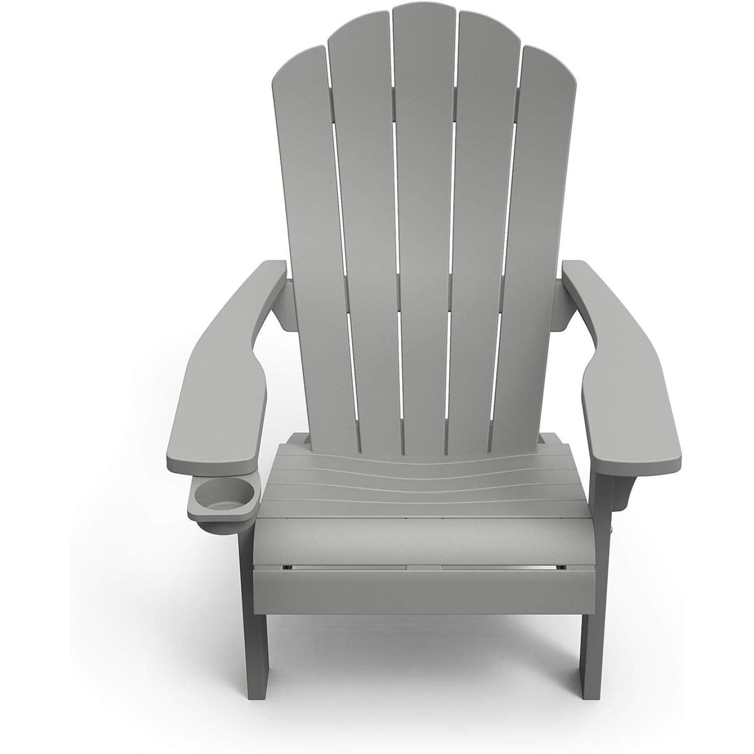Keter Outdoor Patio Garden Deck Furniture Resin Adirondack Chair with Builtin Cup Holder (Grey