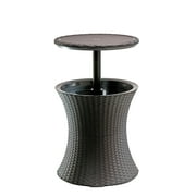 Keter Pacific 7.5 Gallon Cool Bar 2 in 1 Weather Resistant Side Table and Bar Durable Resin Outdoor Patio Beverage Cooler Table, Rattan Look Brown