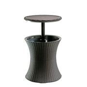Keter Pacific 7.5 Gallon Cool Bar 2 in 1 Weather Resistant Side Table and Bar Durable Resin Outdoor Patio Beverage Cooler Table, Rattan Look Brown