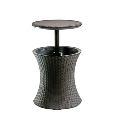 Keter Pacific 7.5 Gallon Cool Bar 2 in 1 Weather Resistant Side Table and Bar Durable Resin Outdoor Patio Beverage Cooler Table, Rattan Look Brown