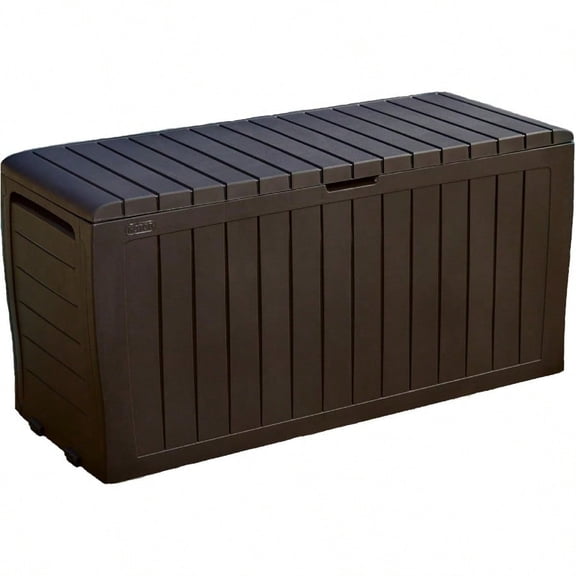 Keter Plus 71 Gallon Resin Outdoor Storage Box for Patio Furniture Cushions Throw Pillows Garden Tools and Pool Floats Brown