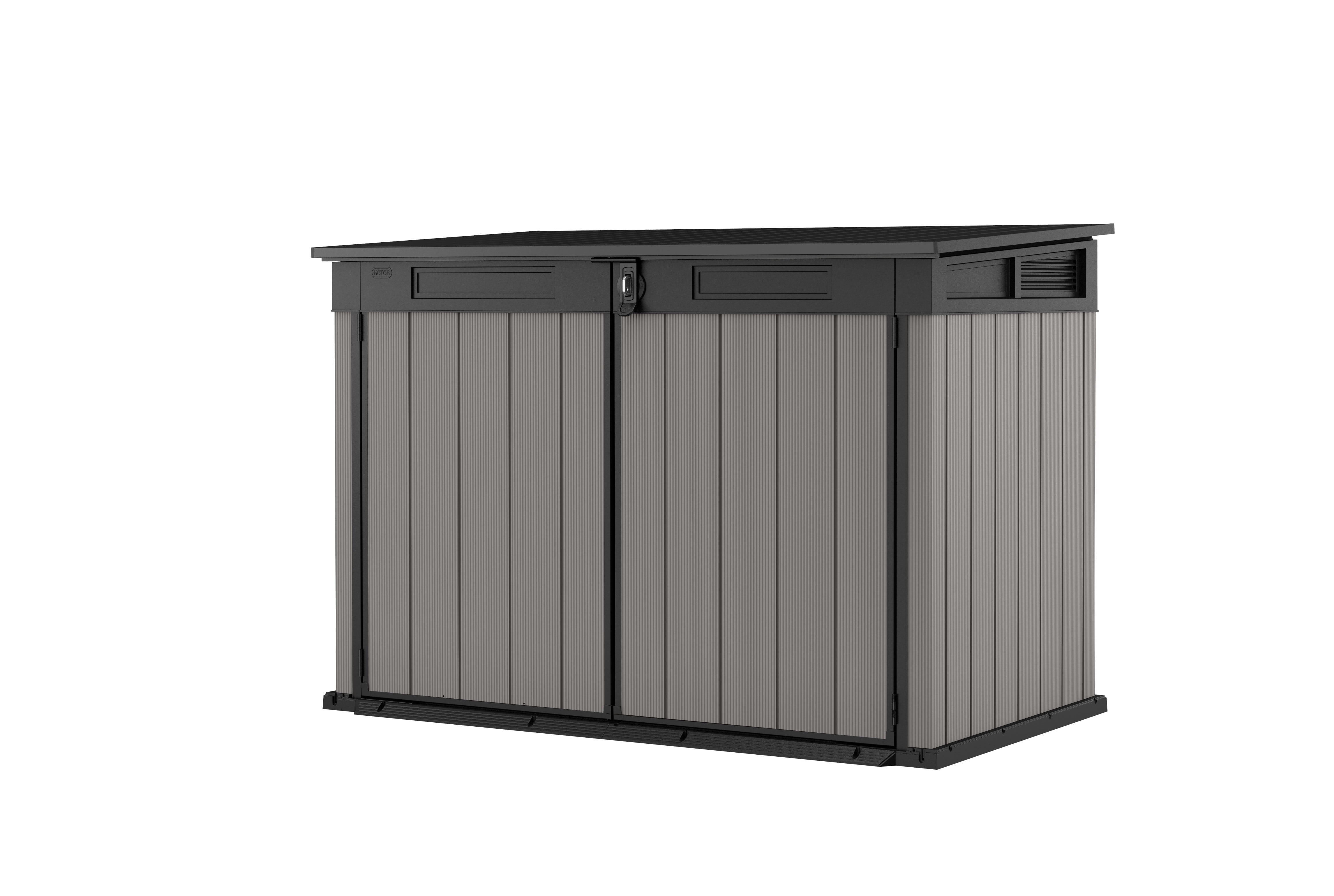 Keter Premier Jumbo Horizontal Durable Resin Outdoor Storage Shed With Heavy Duty Floor and Locking Latch Double Doors, Grey