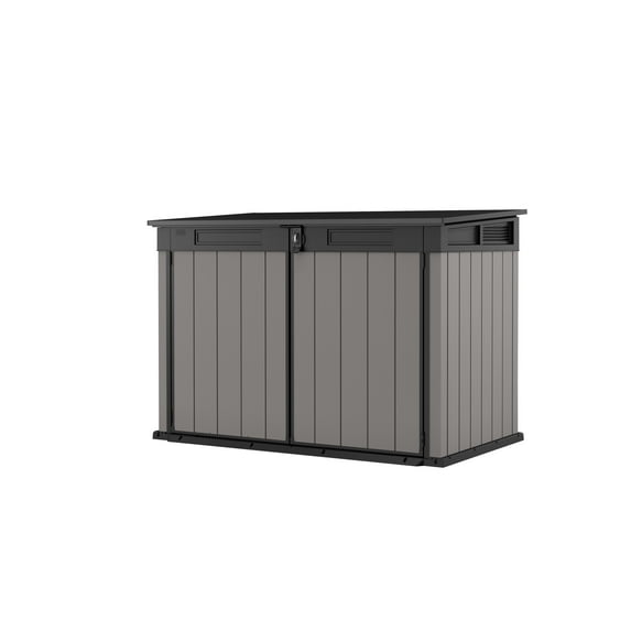 Keter Premier Jumbo Horizontal Durable Resin Outdoor Storage Shed With Heavy Duty Floor and Locking Latch Double Doors, Grey
