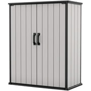Keter Premier Tall Vertical Durable Resin Outdoor Storage Shed With Floor and Locking Double Doors, Grey